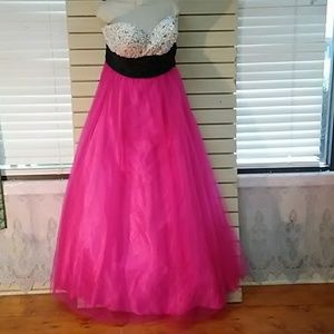 White beaded, black middle, pink skirt, full dress